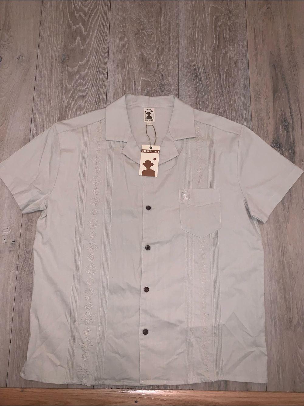 Dandy Del Mar Linen Cotton Camp Shirt Embroidered Floral Guayabera Size Large